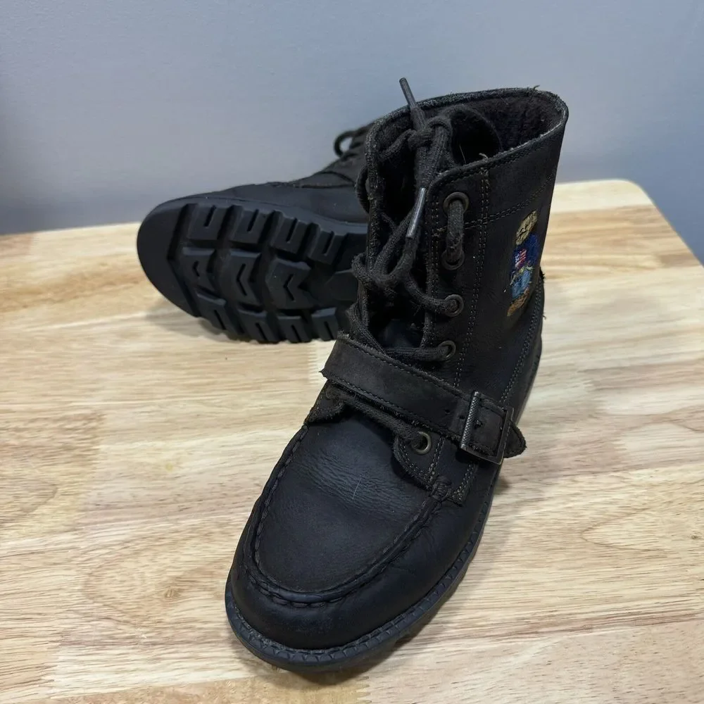 Polo Ralph Lauren Bear Boots Youth 1 Reverse Suede Ranger Hi II Buckle‎ Combat